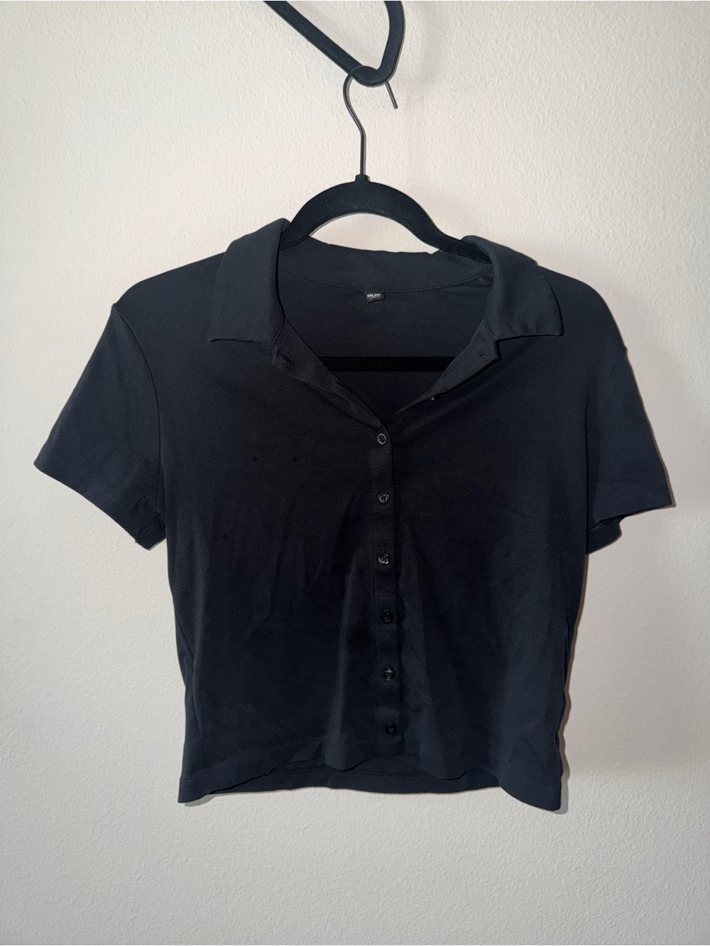 Uniqlo Black Button-Up Polo Crop Top